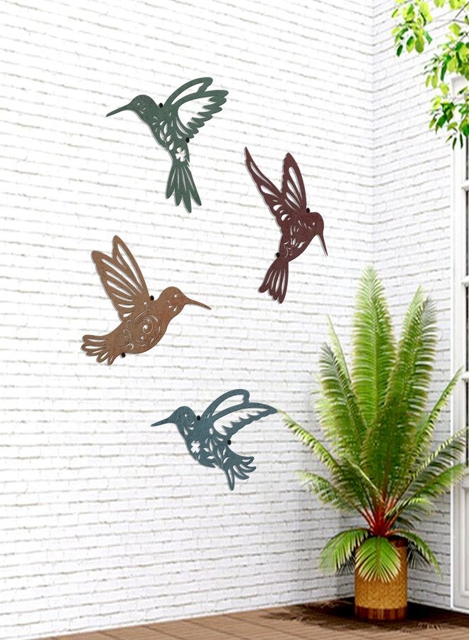 KOYILTD 4 Pieces Hummingbird Metal Wall Art Rustic Bird Outdoor Wall Art Farmhouse Metal Hummingbird Decorations Bird Decor for Home Living Room Kitchen Bedroom Bathroom (Colorful) - Image 2